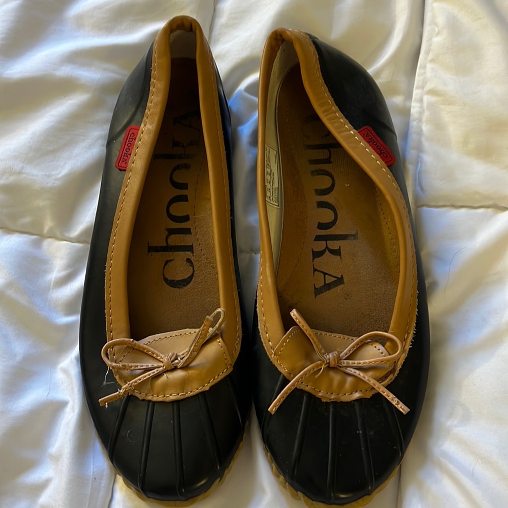 Chooka Rubber rain shoes size 10 Navy/Tan